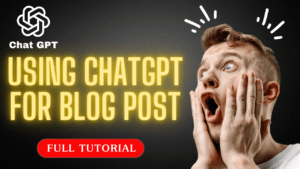 Shocked man with hands on his face against a bright yellow background with text 'Chat GPT: USING CHATGPT FOR BLOG POST - FULL TUTORIAL.'